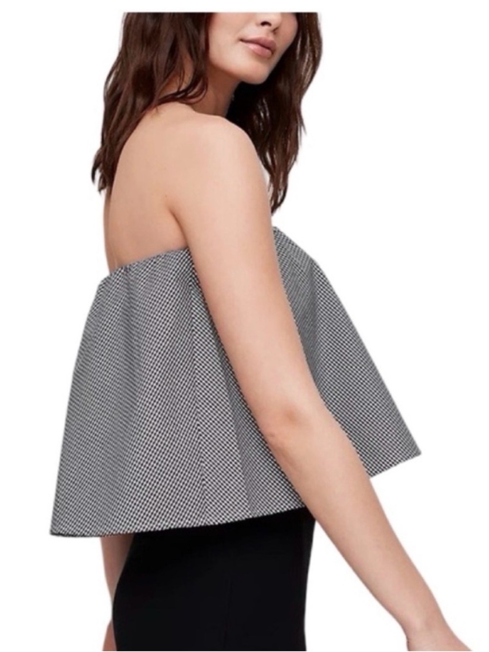 NWT Aritzia Babaton Eckerd Blouse Strapless Cropped Flounced Micro Gingham - Picture 4 of 8